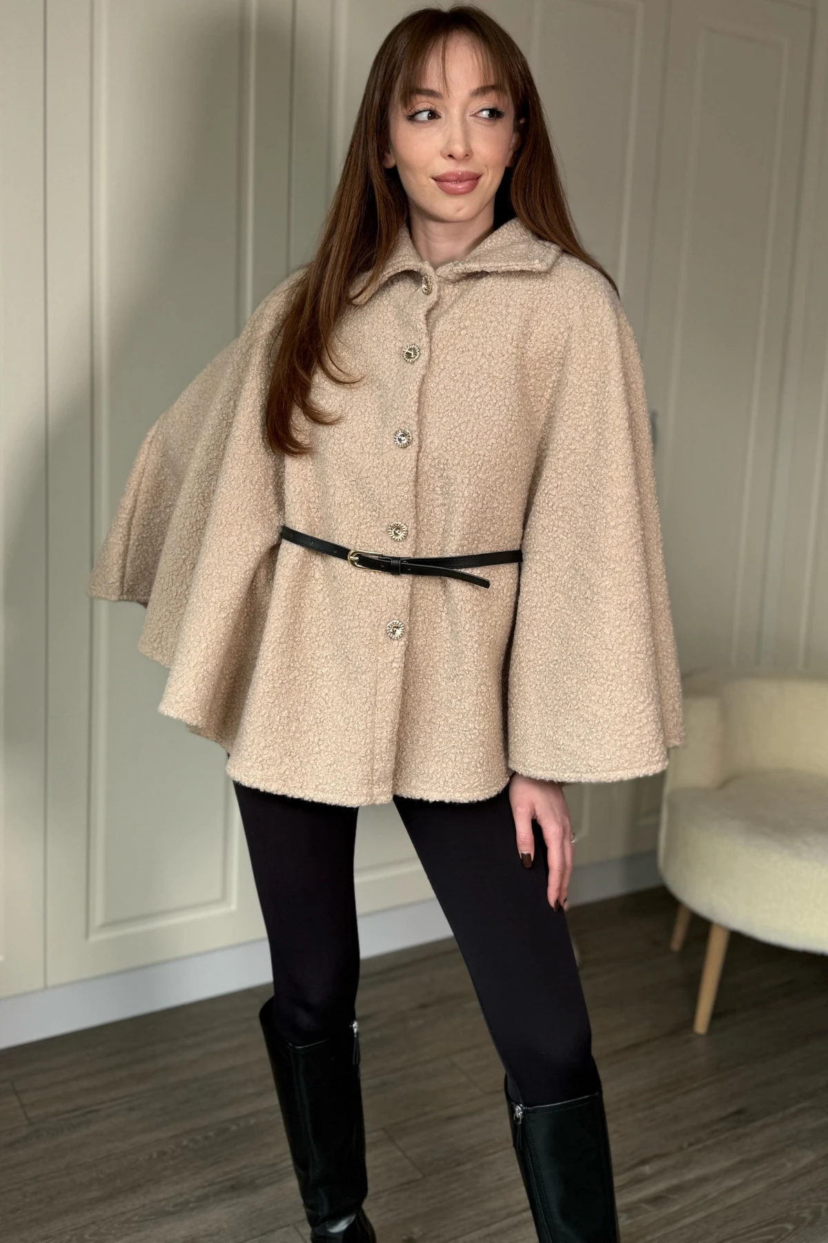 Kemeri Çıkarılabilir Buklet Bej Panço