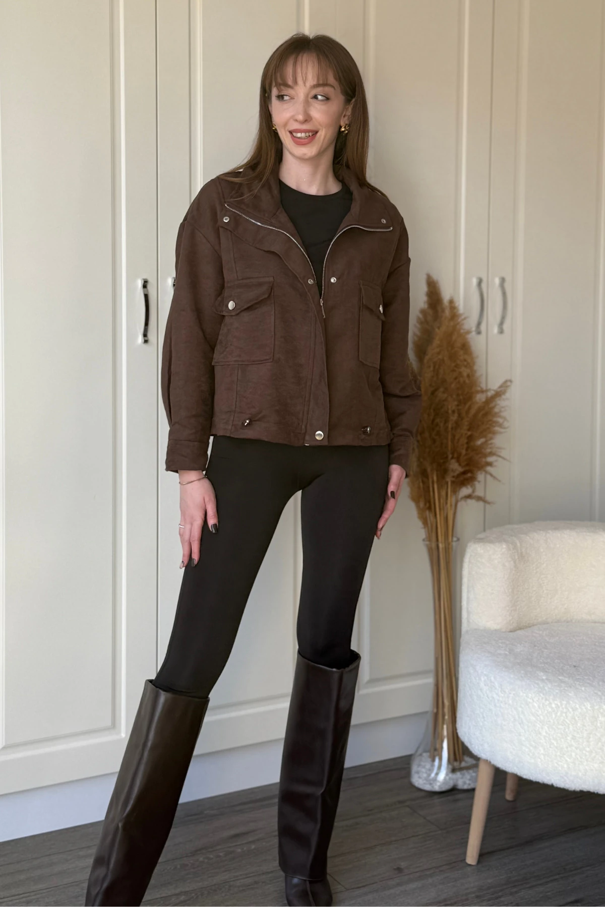 Lastikli Süet Ceket