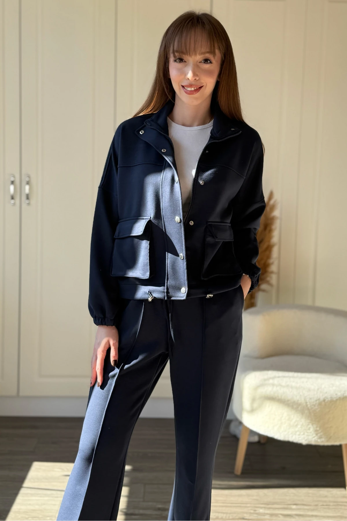 Düğmeli Fermuarlı Premium Modal Kumaş Pantolon Hırka Takım