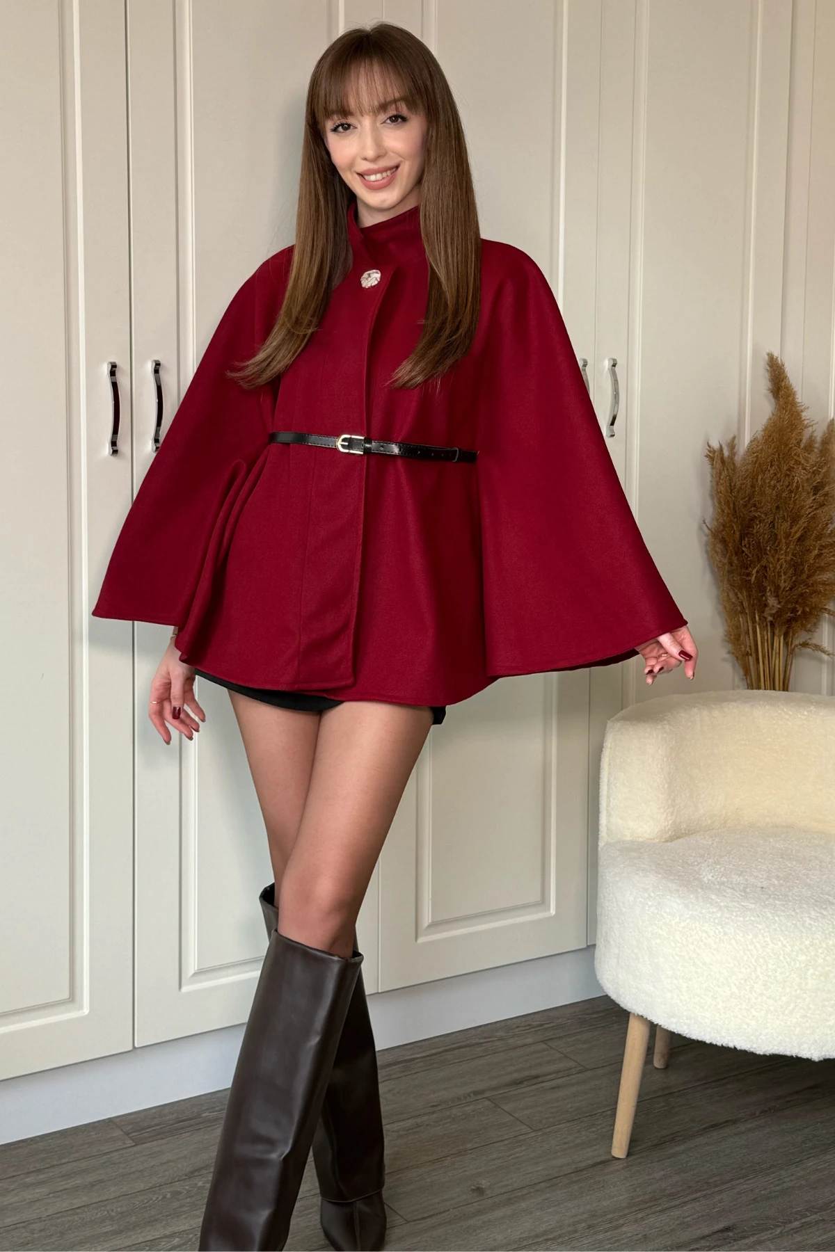 Gold Düğmeli Önü Biyeli Kemeri Çıkarılabilir Panço