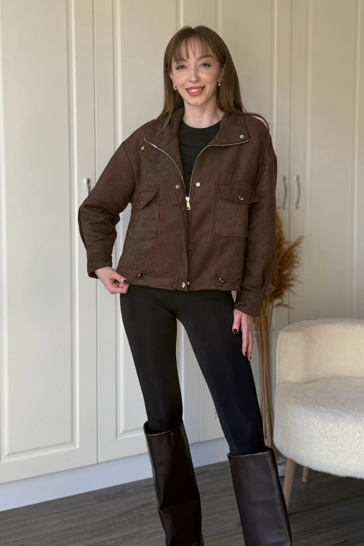 Lastikli Süet Ceket