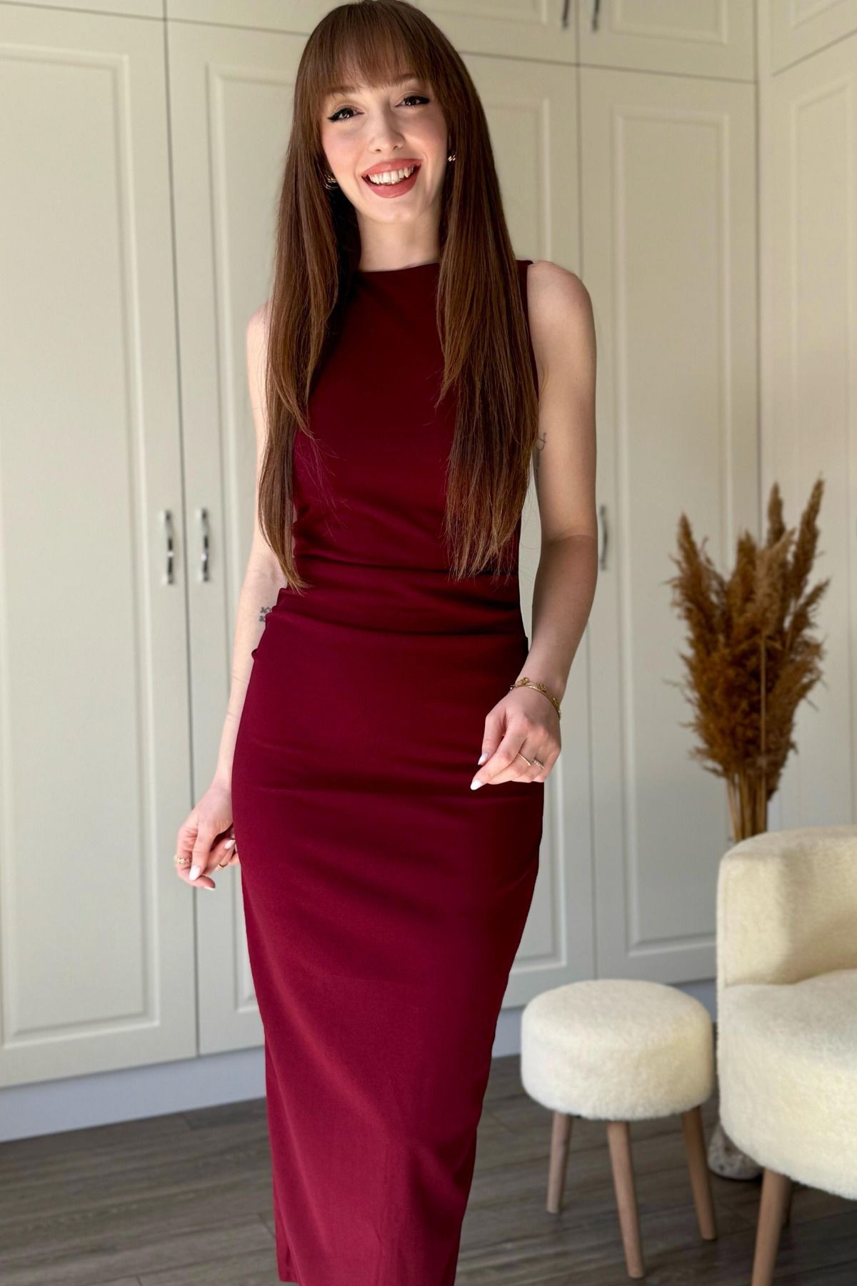 Drapeli Midi Bordo Elbise