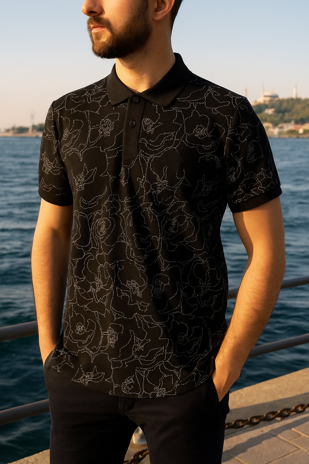 Pola Yaka Çizgi Desenli Erkek Tshirt ( 5'li Seri )
