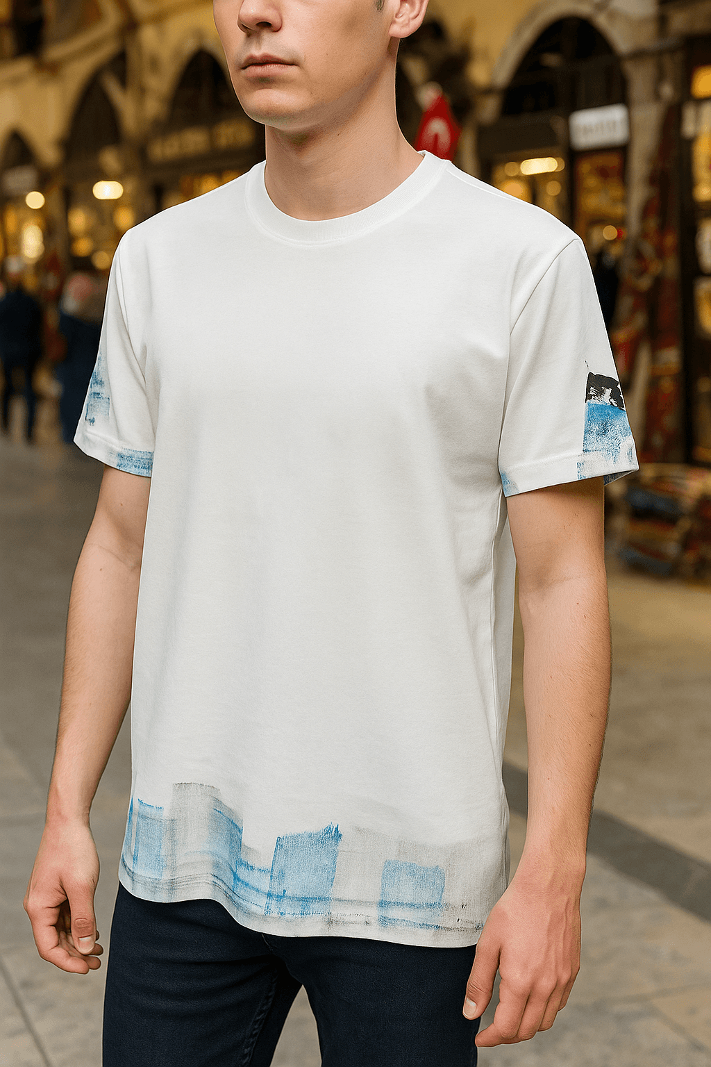 Baskı Desenli Basic Erkek T-Shirt ( 5'li Seri ) - Beyaz