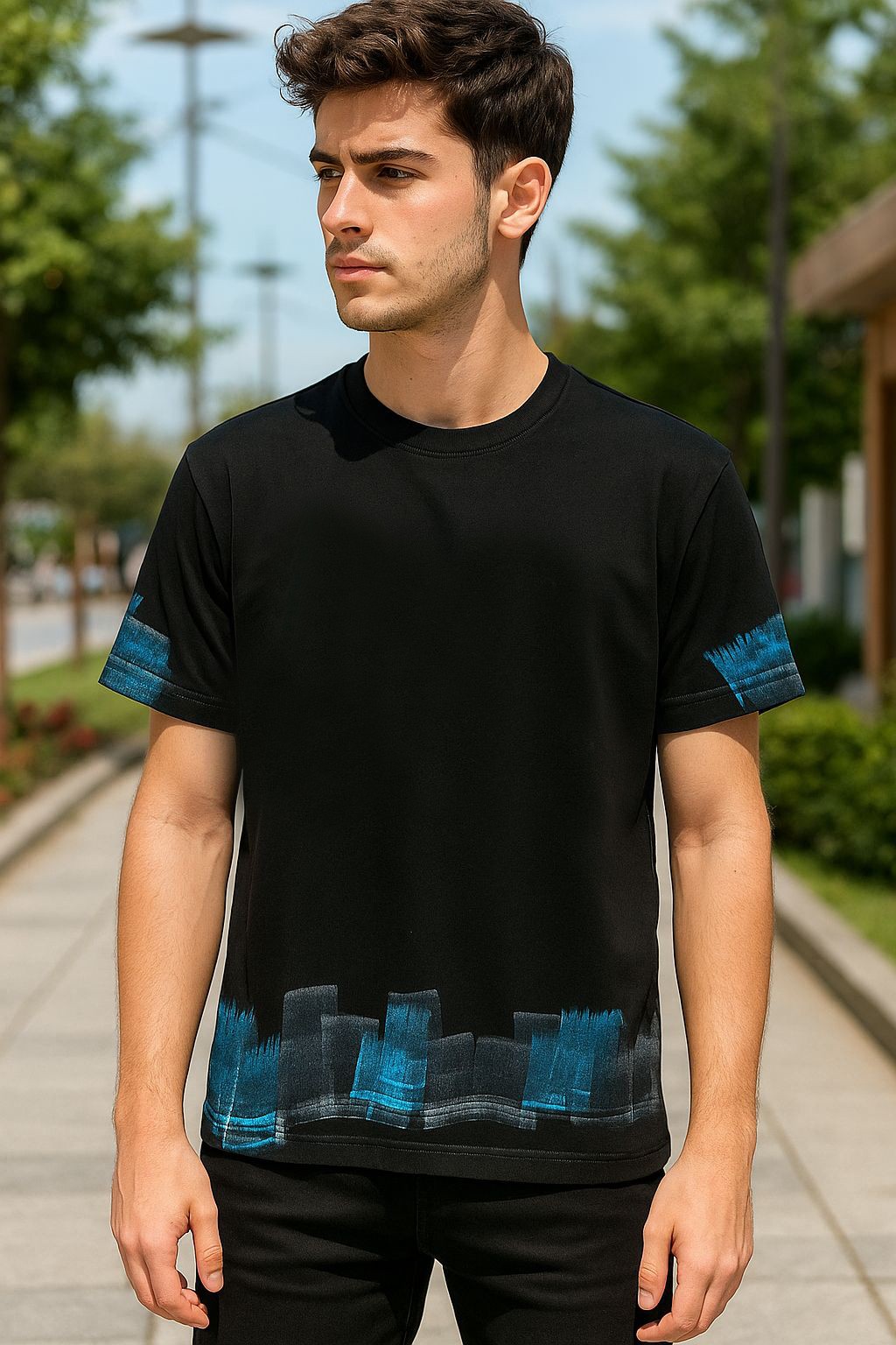 Baskı Desenli Basic Erkek T-Shirt ( 5'li Seri ) - Siyah