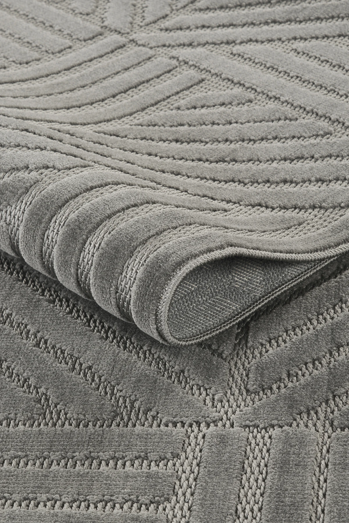 İskandinav Tarzı Kabartmalı Kadife Halı – Yıkanabilir, Kaydırmaz, Salon, Yolluk - Antrasit
