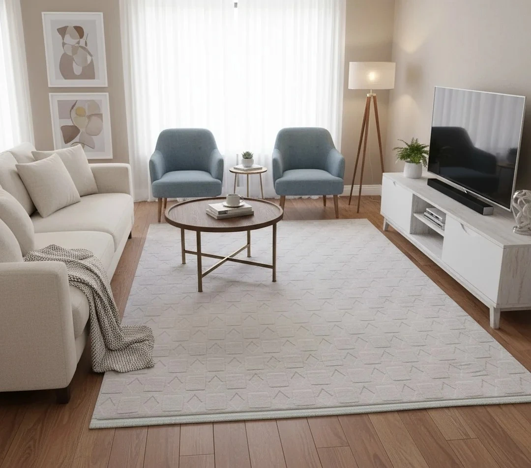 Kaydırmaz Taban Desenli Peluş Halı – Yumuşak Dokulu, Makinada Yıkanabilir, Toz Tutmaz, Modern Ev Halısı - Gri