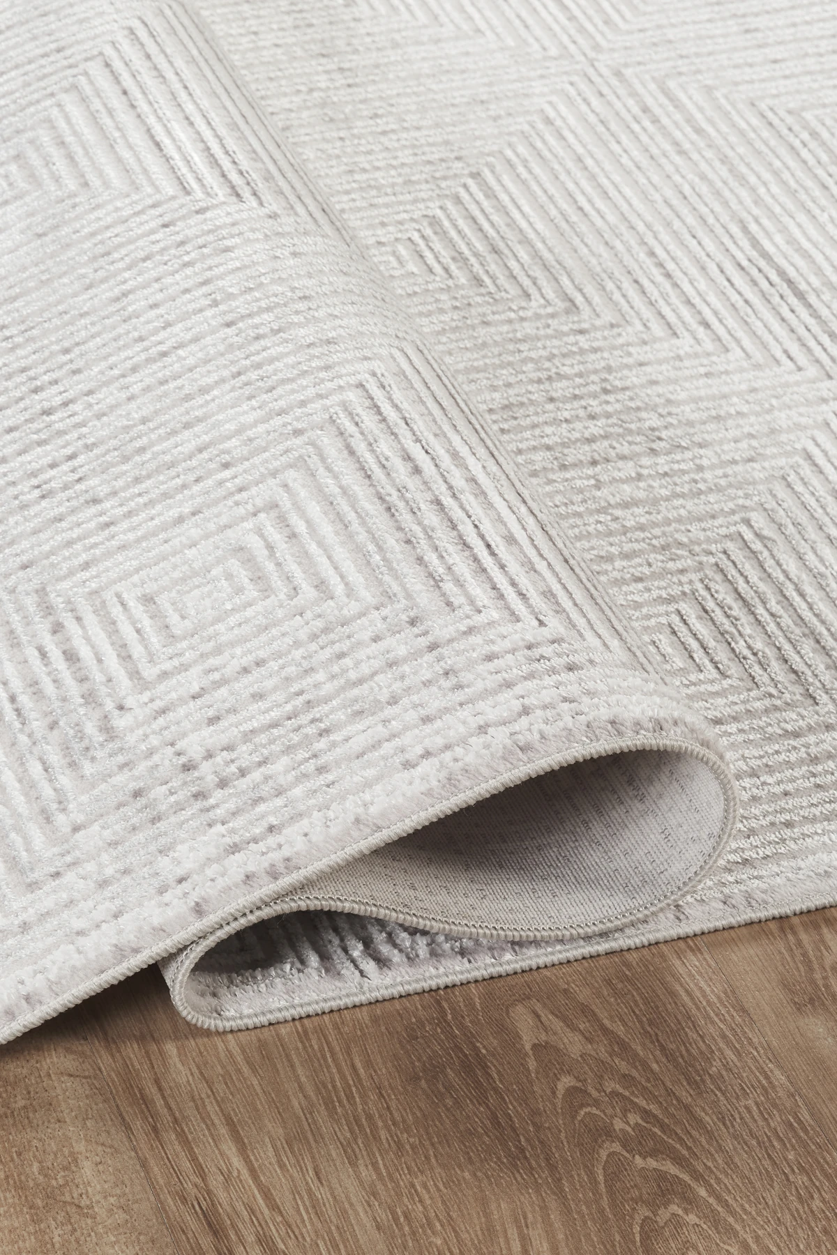 Kare Desenli Kadife Halı - İnce Akrilik, Salon, Koridor, Yıkanabilir, Kaydırmaz - Gri