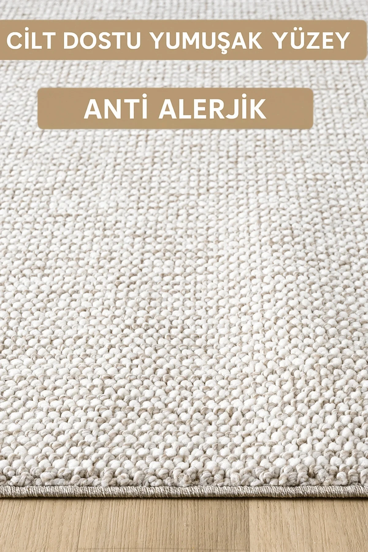 Natural Düz İskandinav Bukleli Yumuşak Dokulu Modern Salon Koridor Mutfak Çocuk Halısı - Bej-Beyaz