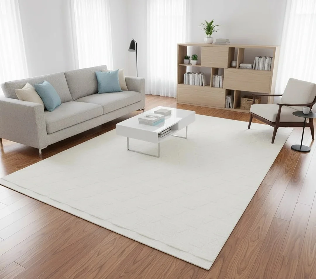 Kaydırmaz Taban Desenli Peluş Halı – Yumuşak Dokulu, Makinada Yıkanabilir, Toz Tutmaz, Modern Ev Halısı - Ekru