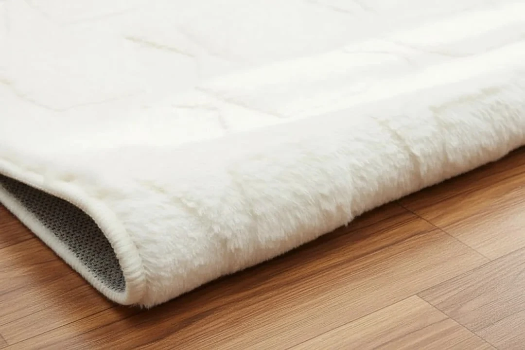 Kaydırmaz Taban Desenli Peluş Halı – Yumuşak Dokulu, Makinada Yıkanabilir, Toz Tutmaz, Modern Ev Halısı - Ekru