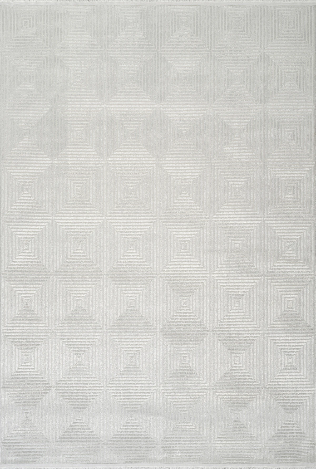 Kare Desenli Kadife Halı - İnce Akrilik, Salon, Koridor, Yıkanabilir, Kaydırmaz - Beyaz