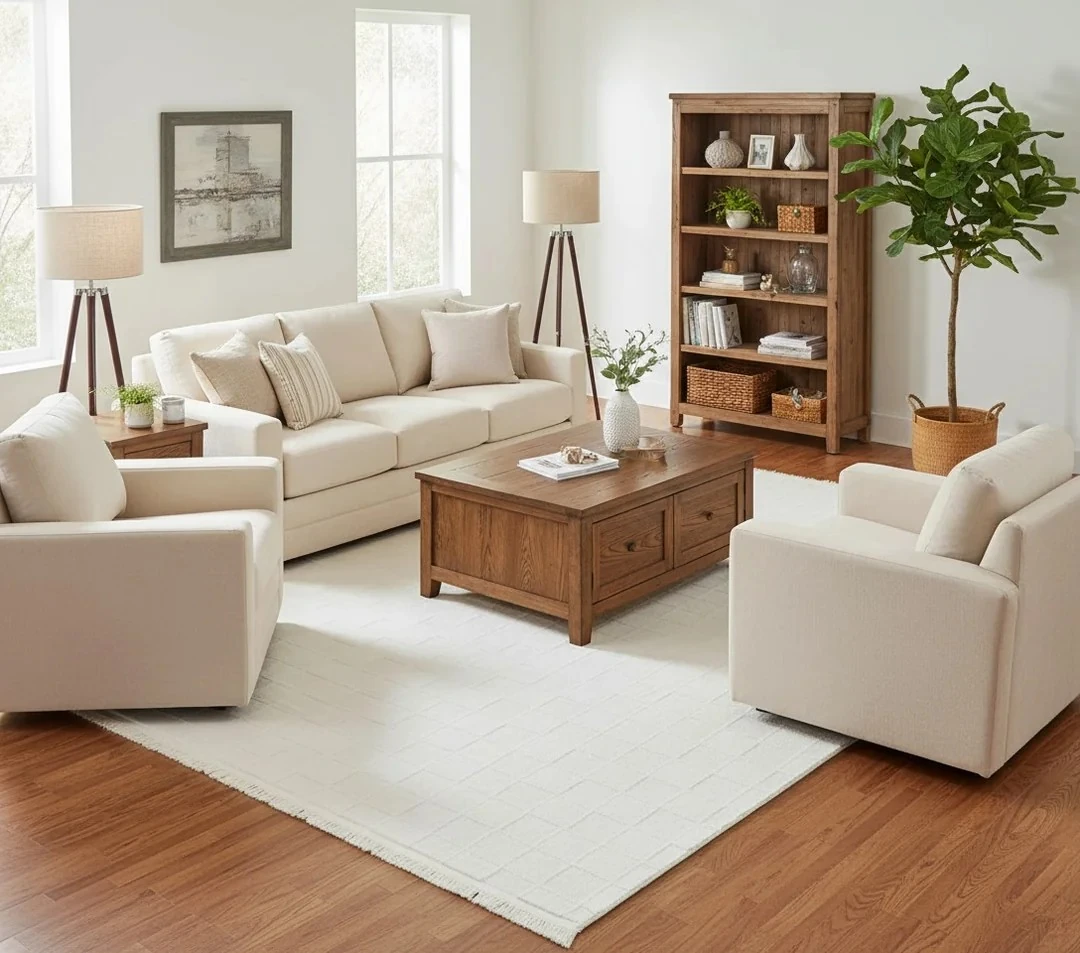 Kaydırmaz Taban Desenli Peluş Halı – Yumuşak Dokulu, Makinada Yıkanabilir, Toz Tutmaz, Modern Ev Halısı - Ekru