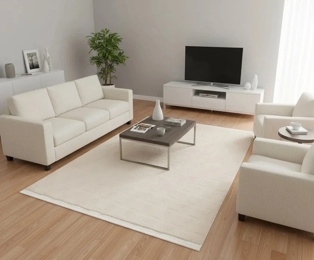 Kaydırmaz Taban Desenli Peluş Halı – Yumuşak Dokulu, Makinada Yıkanabilir, Toz Tutmaz, Modern Ev Halısı - Vizon