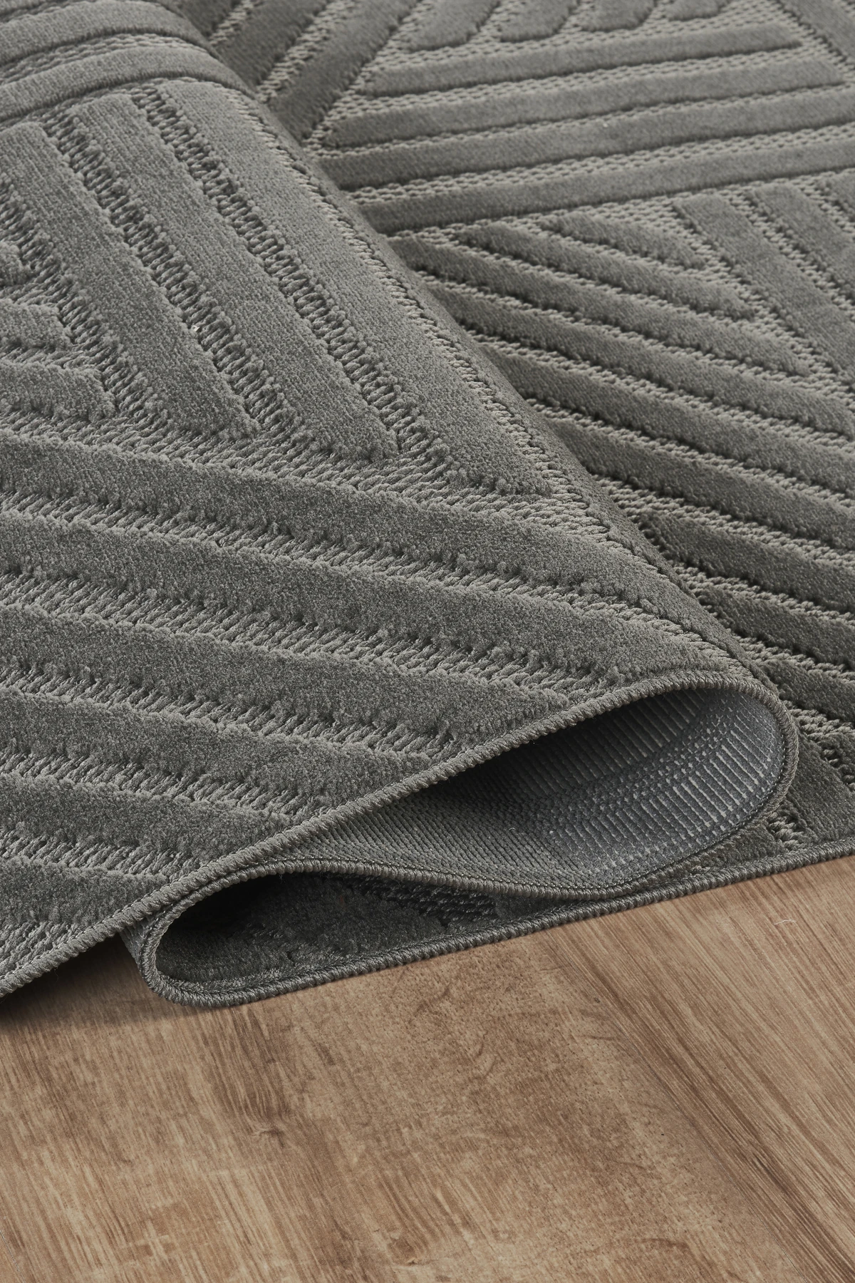 İskandinav Tarzı Kabartmalı Kadife Halı – Yıkanabilir, Kaydırmaz, Salon, Yolluk - Antrasit