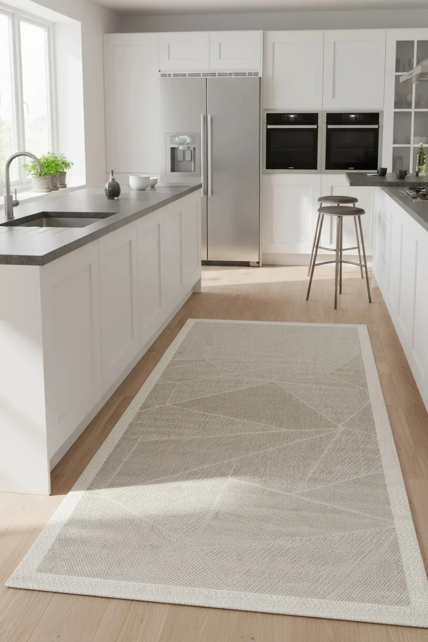 Jüt Sisal Halı Yolluk – Leke Tutmaz, Kaymaz Tabanlı, Bordürlü Mutfak ve Koridor Halısı - Bej-Krem