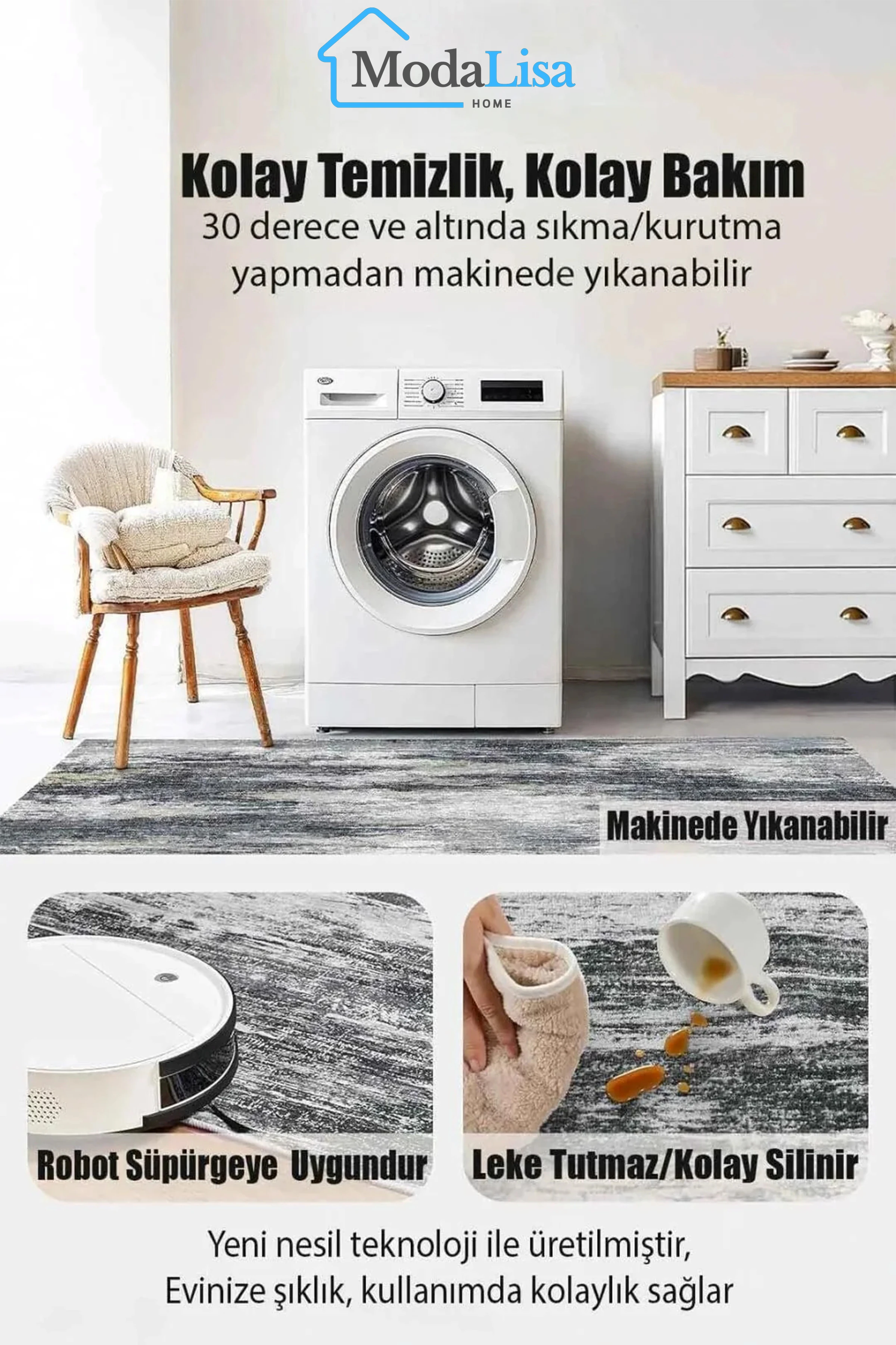 Renkli Fil Desenli Çocuk Halısı – Kaydırmaz Dot Taban, Dijital Baskı, Makinada Yıkanabilir Oyun Halısı (AO405)