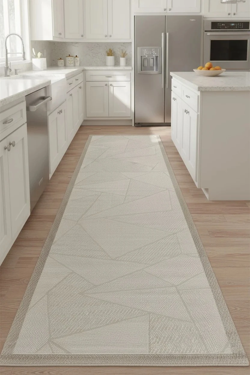 Jüt Sisal Halı Yolluk – Leke Tutmaz, Kaymaz Tabanlı, Bordürlü Mutfak ve Koridor Halısı - Krem-Bej