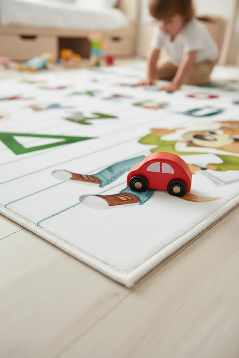 Alfabe Desenli Çocuk Halısı – Kaydırmaz Dot Taban, Dijital Baskı, Makinada Yıkanabilir Oyun Halısı (H-7064)