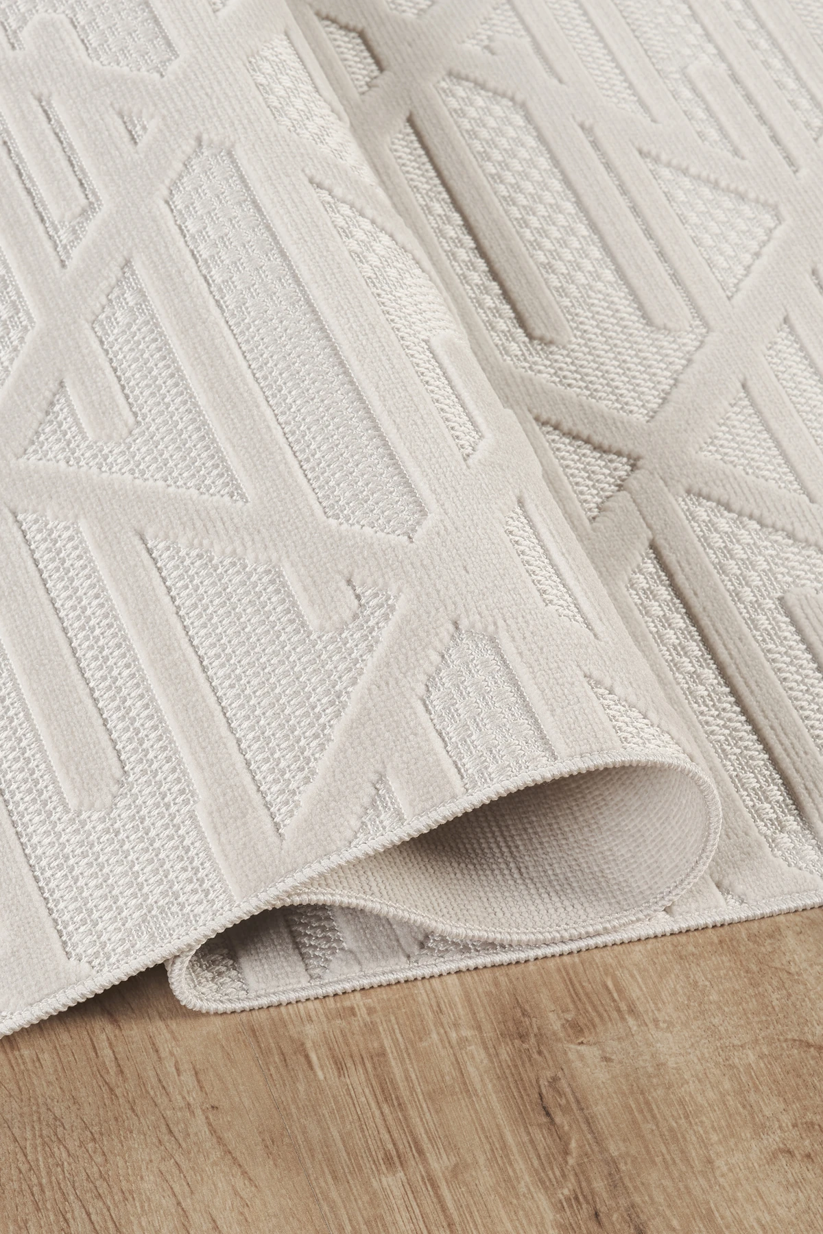 İskandinav Tarzı Kabartmalı Kadife Halı – Yıkanabilir, Kaydırmaz, Salon, Yolluk - Krem