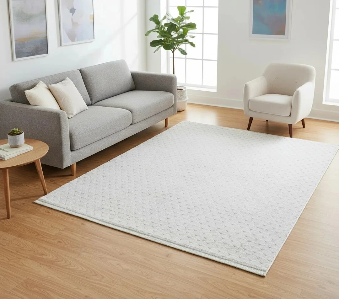 Kaydırmaz Taban Desenli Peluş Halı – Yumuşak Dokulu, Makinada Yıkanabilir, Toz Tutmaz, Modern Ev Halısı - Gri