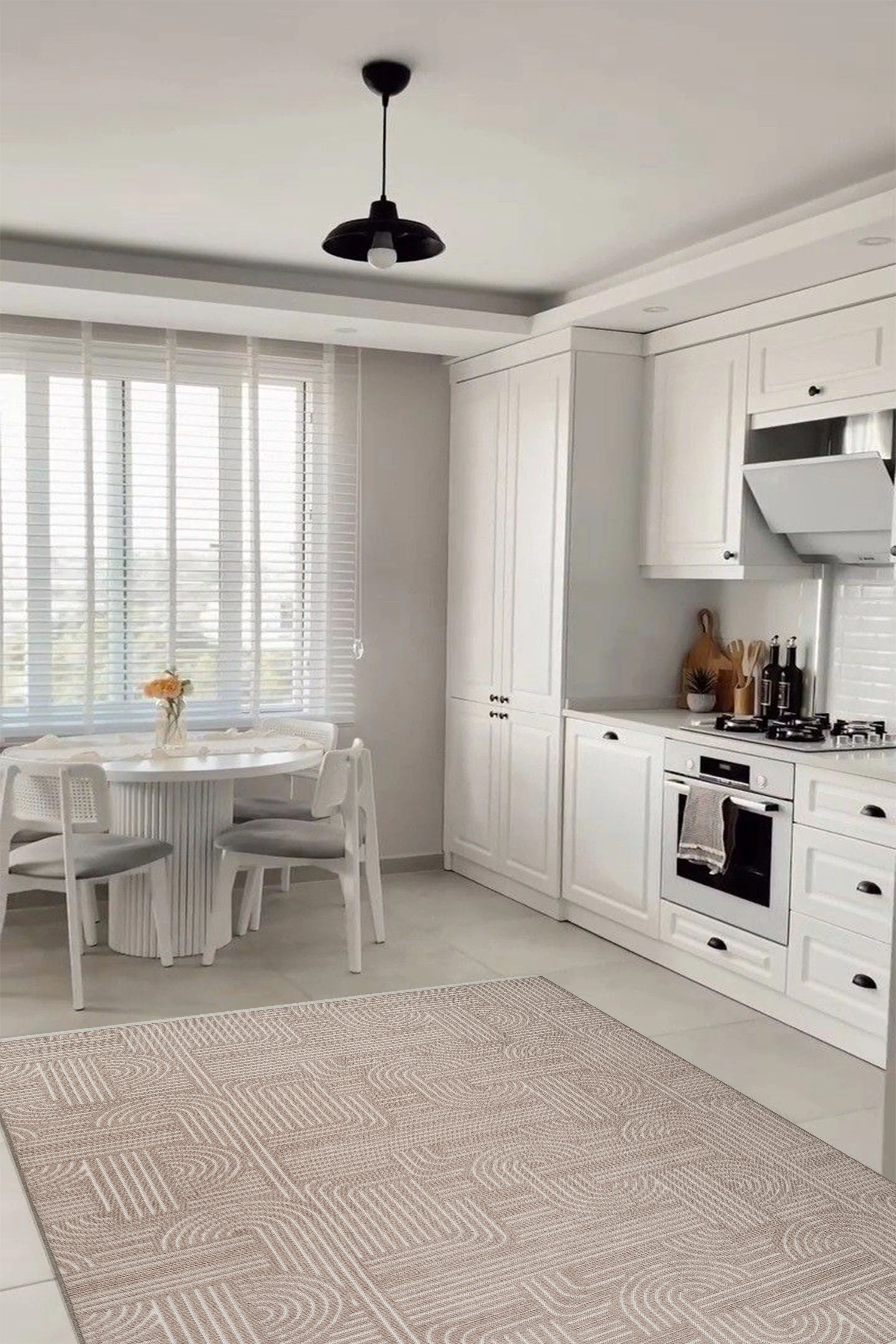 Kaydırmaz Bohem Kilim Makinada Yıkanabilir İnce Yumuşak Salon Koridor Mutfak Banyo Halısı - Vizon