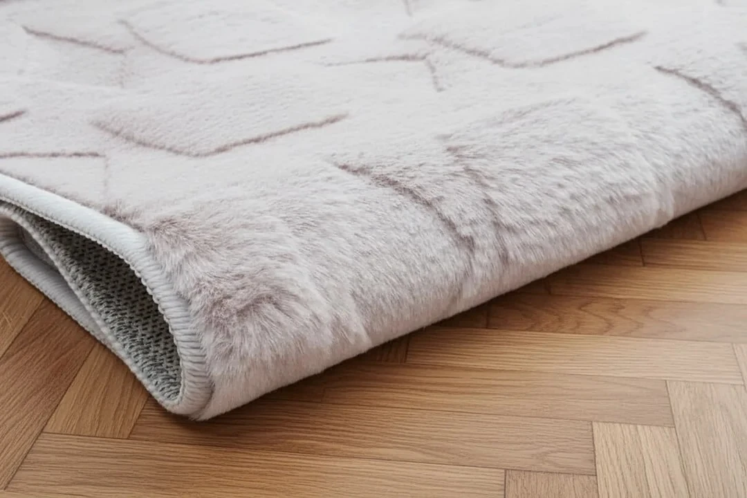 Kaydırmaz Taban Desenli Peluş Halı – Yumuşak Dokulu, Makinada Yıkanabilir, Toz Tutmaz, Modern Ev Halısı - Gri