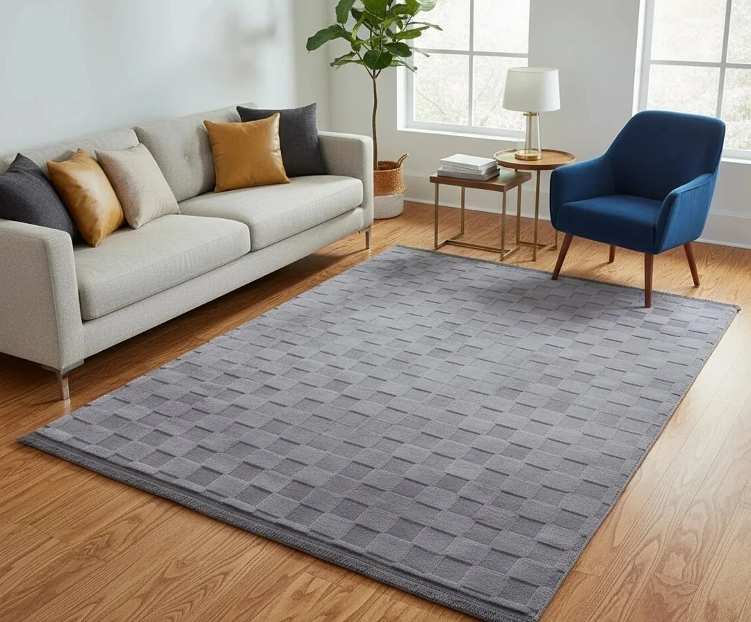 Kaydırmaz Taban Desenli Peluş Halı – Yumuşak Dokulu, Makinada Yıkanabilir, Toz Tutmaz, Modern Ev Halısı - Antrasit