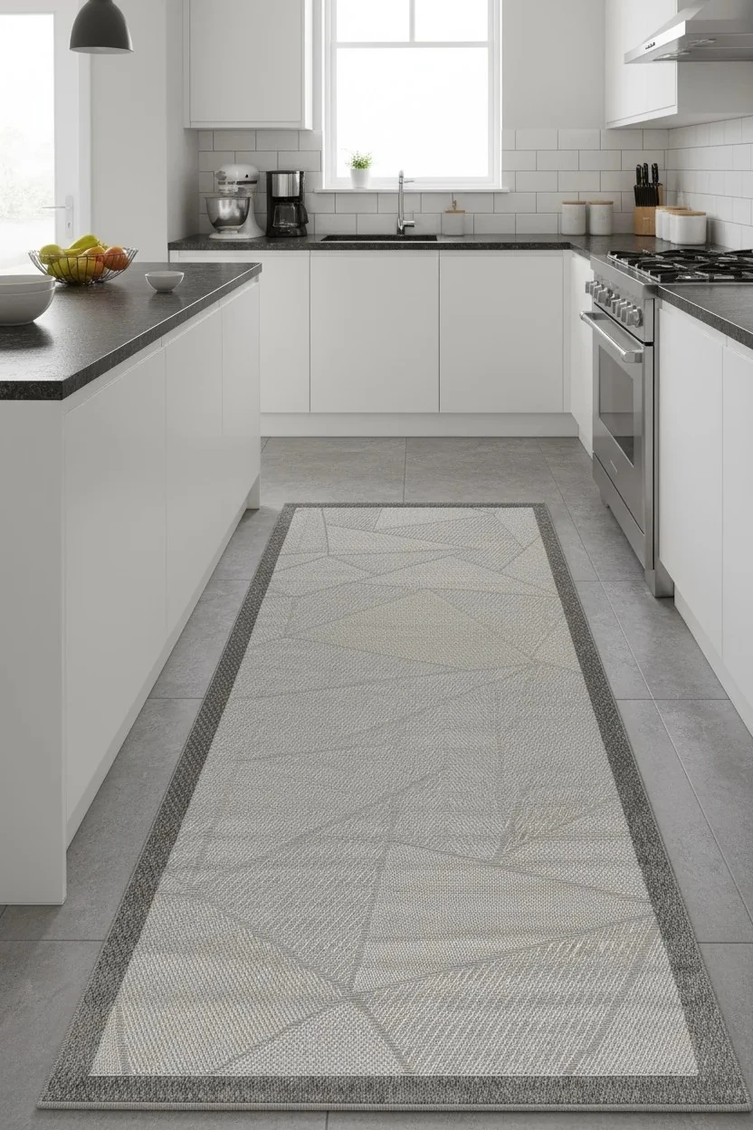 Jüt Sisal Halı Yolluk – Leke Tutmaz, Kaymaz Tabanlı, Bordürlü Mutfak ve Koridor Halısı - Gri-Antrasit