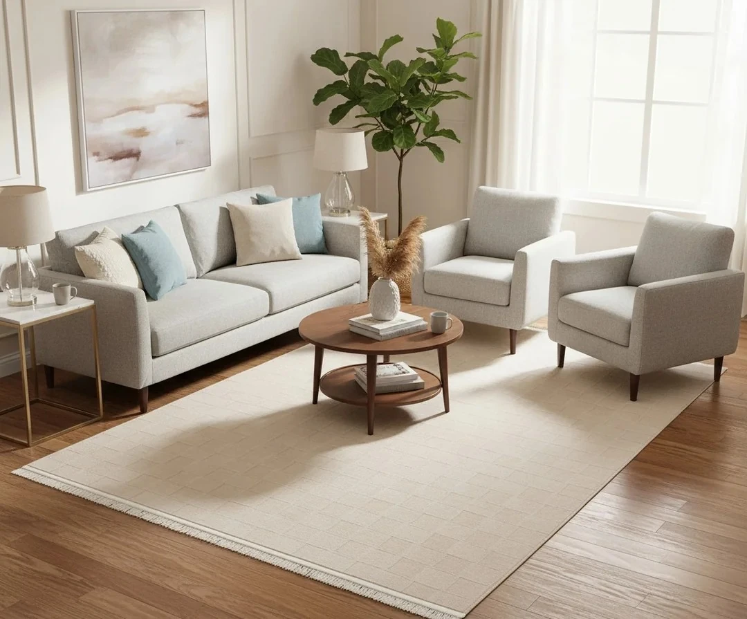 Kaydırmaz Taban Desenli Peluş Halı – Yumuşak Dokulu, Makinada Yıkanabilir, Toz Tutmaz, Modern Ev Halısı - Vizon