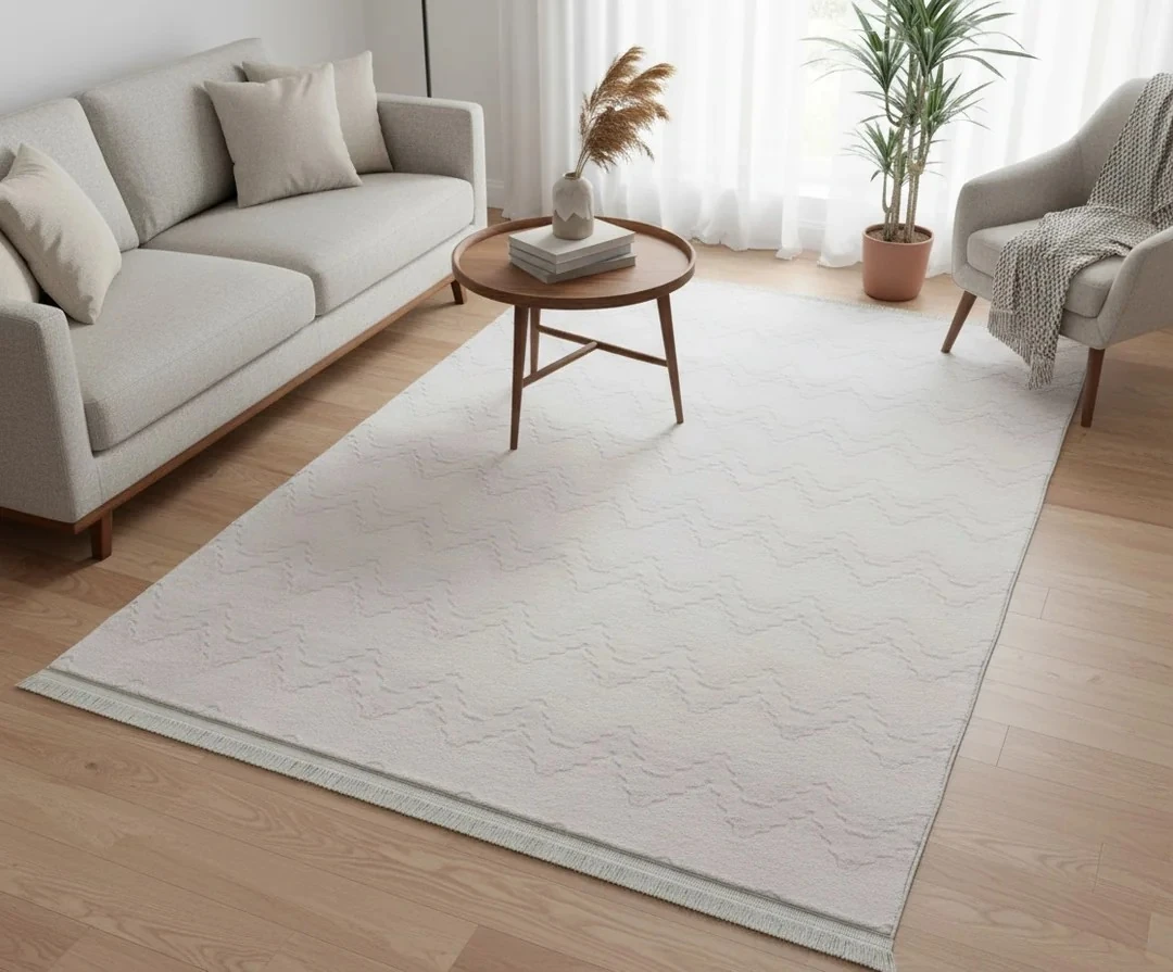 Kaydırmaz Taban Desenli Peluş Halı – Yumuşak Dokulu, Makinada Yıkanabilir, Toz Tutmaz, Modern Ev Halısı - Gri