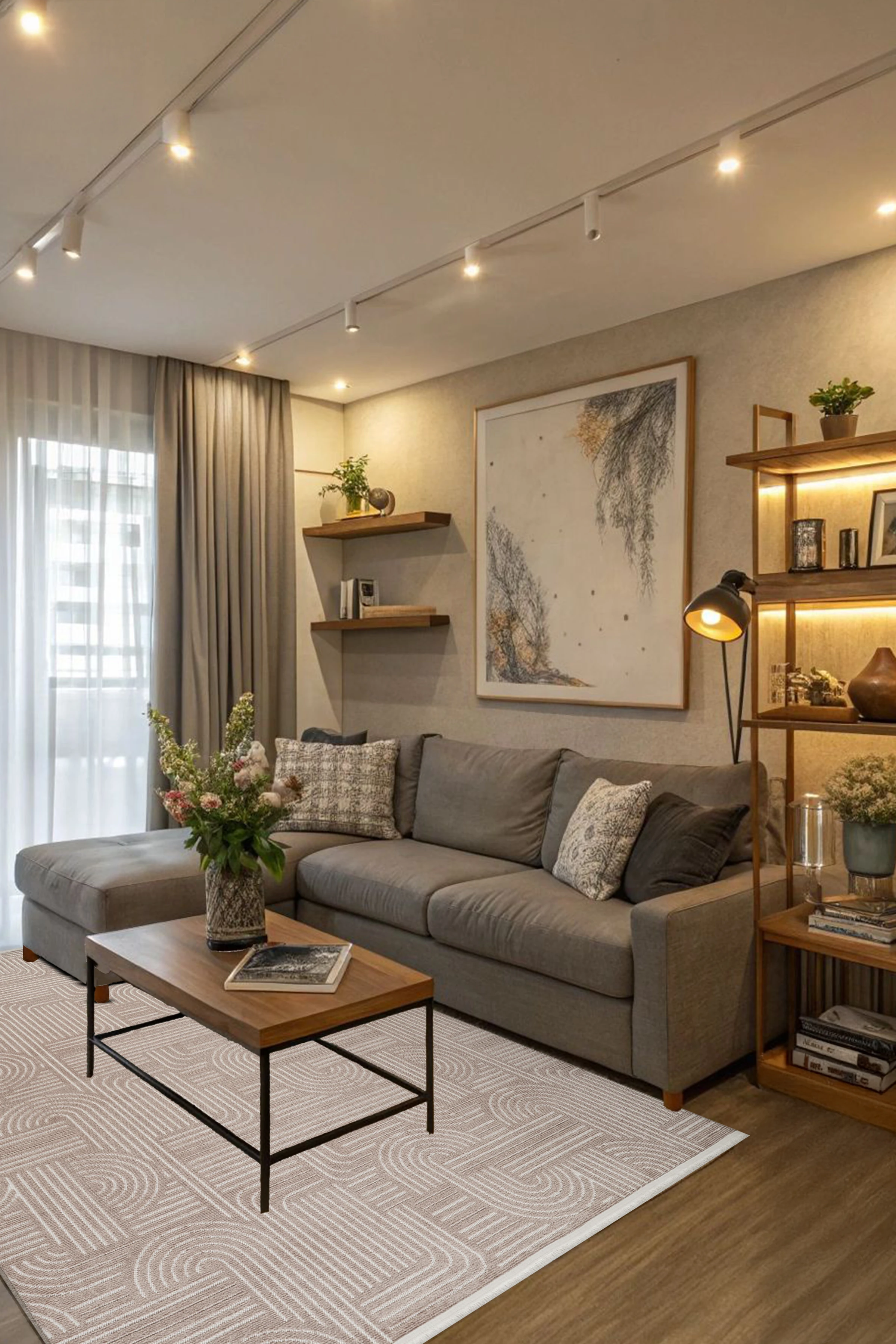 Kaydırmaz Bohem Kilim Makinada Yıkanabilir İnce Yumuşak Salon Koridor Mutfak Banyo Halısı - Vizon