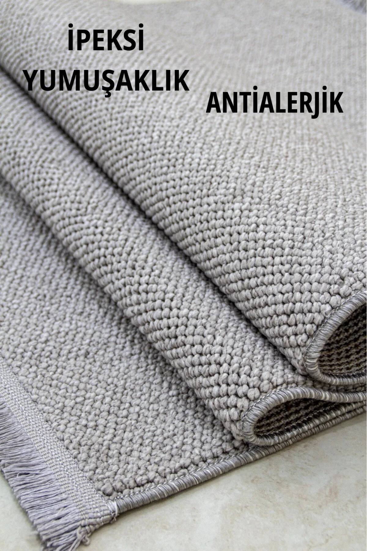 Natural Düz İskandinav Bukleli Yumuşak Dokulu Modern Salon Koridor Mutfak Çocuk Halısı - Gri