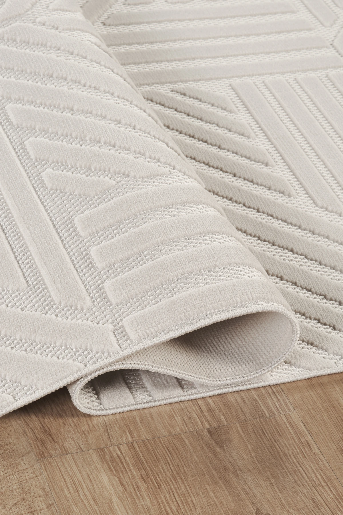 İskandinav Tarzı Kabartmalı Kadife Halı – Yıkanabilir, Kaydırmaz, Salon, Yolluk - Vizon