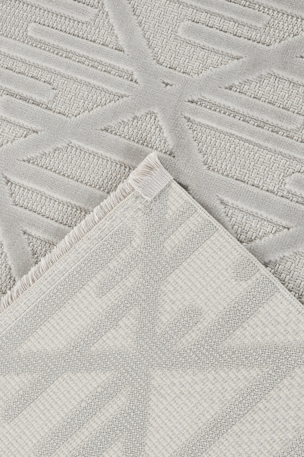 İskandinav Tarzı Kabartmalı Kadife Halı – Yıkanabilir, Kaydırmaz, Salon, Yolluk - Gri