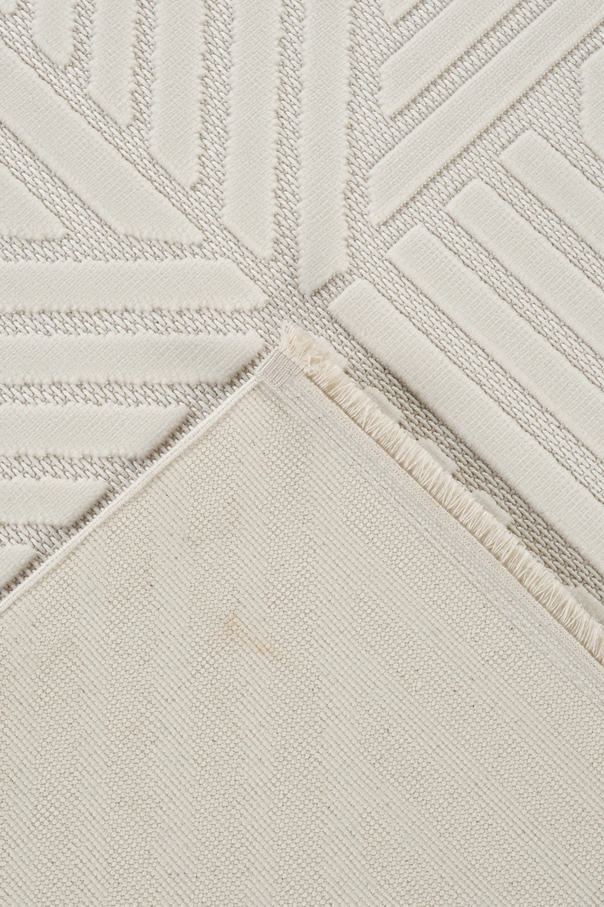 İskandinav Tarzı Kabartmalı Kadife Halı – Yıkanabilir, Kaydırmaz, Salon, Yolluk - Krem