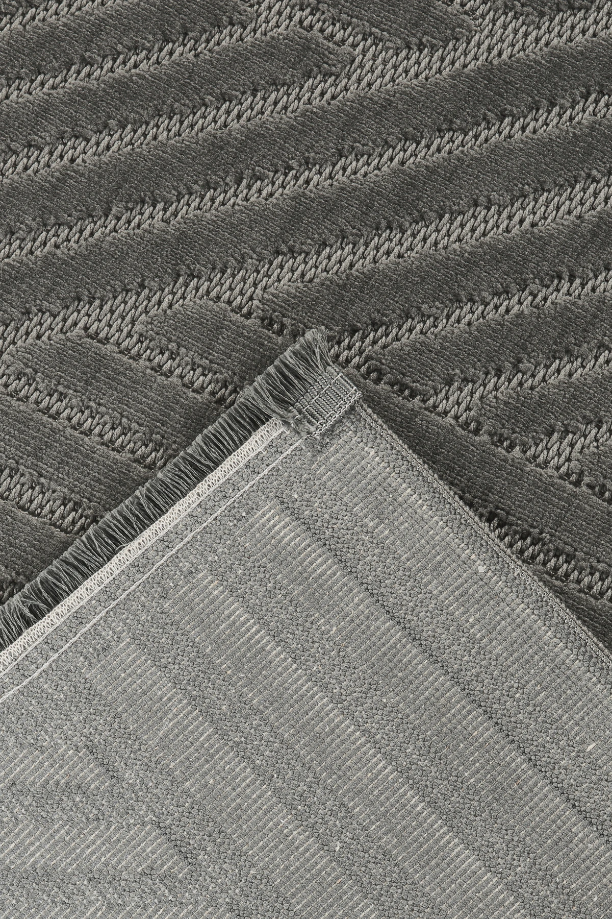 İskandinav Tarzı Kabartmalı Kadife Halı – Yıkanabilir, Kaydırmaz, Salon, Yolluk - Antrasit