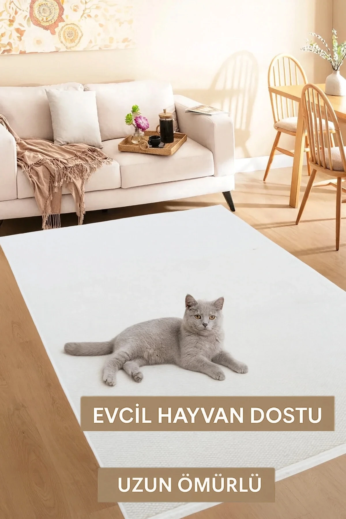 Natural Düz İskandinav Bukleli Yumuşak Dokulu Modern Salon Koridor Mutfak Çocuk Halısı - Beyaz