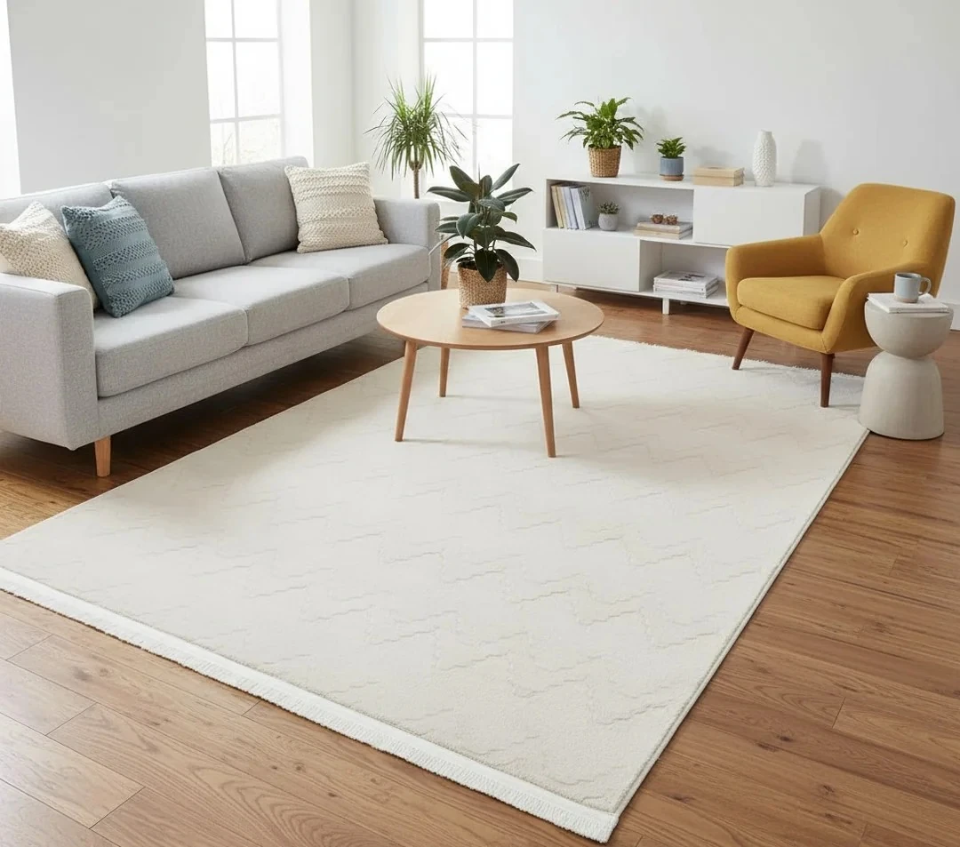 Kaydırmaz Taban Desenli Peluş Halı – Yumuşak Dokulu, Makinada Yıkanabilir, Toz Tutmaz, Modern Ev Halısı - Vizon