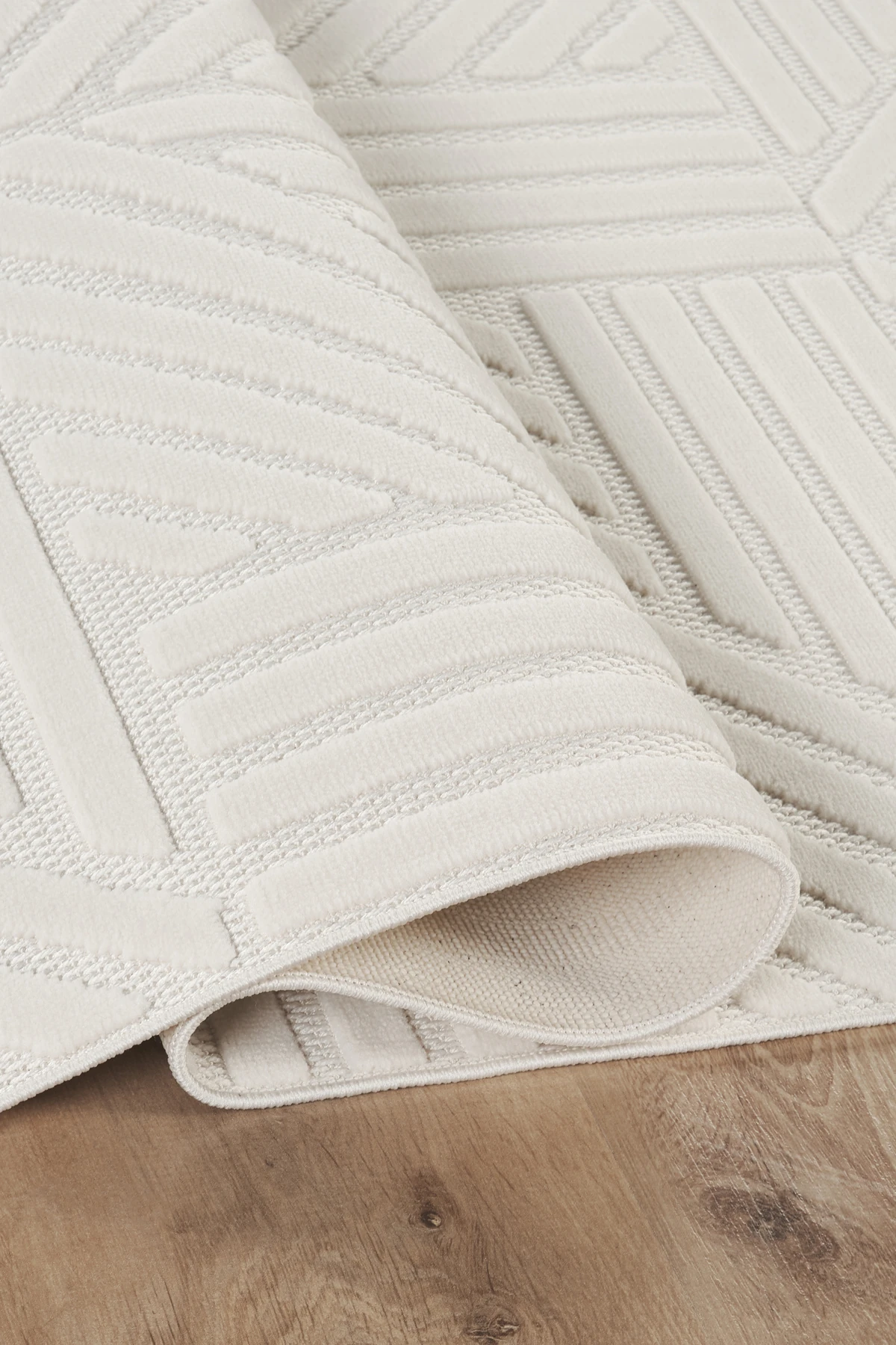 İskandinav Tarzı Kabartmalı Kadife Halı – Yıkanabilir, Kaydırmaz, Salon, Yolluk - Krem