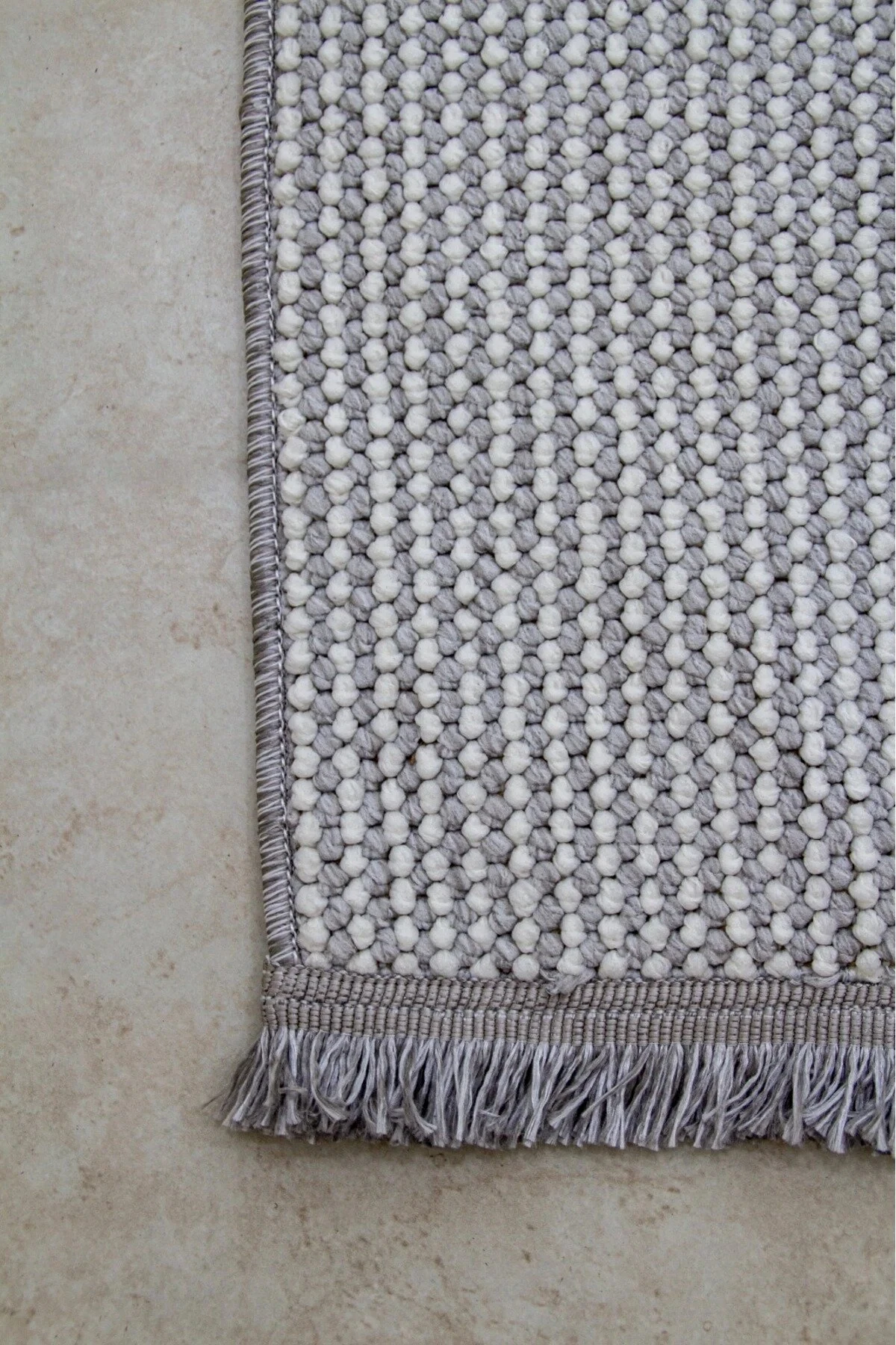 Natural Düz İskandinav Bukleli Yumuşak Dokulu Modern Salon Koridor Mutfak Çocuk Halısı - Gri-Beyaz