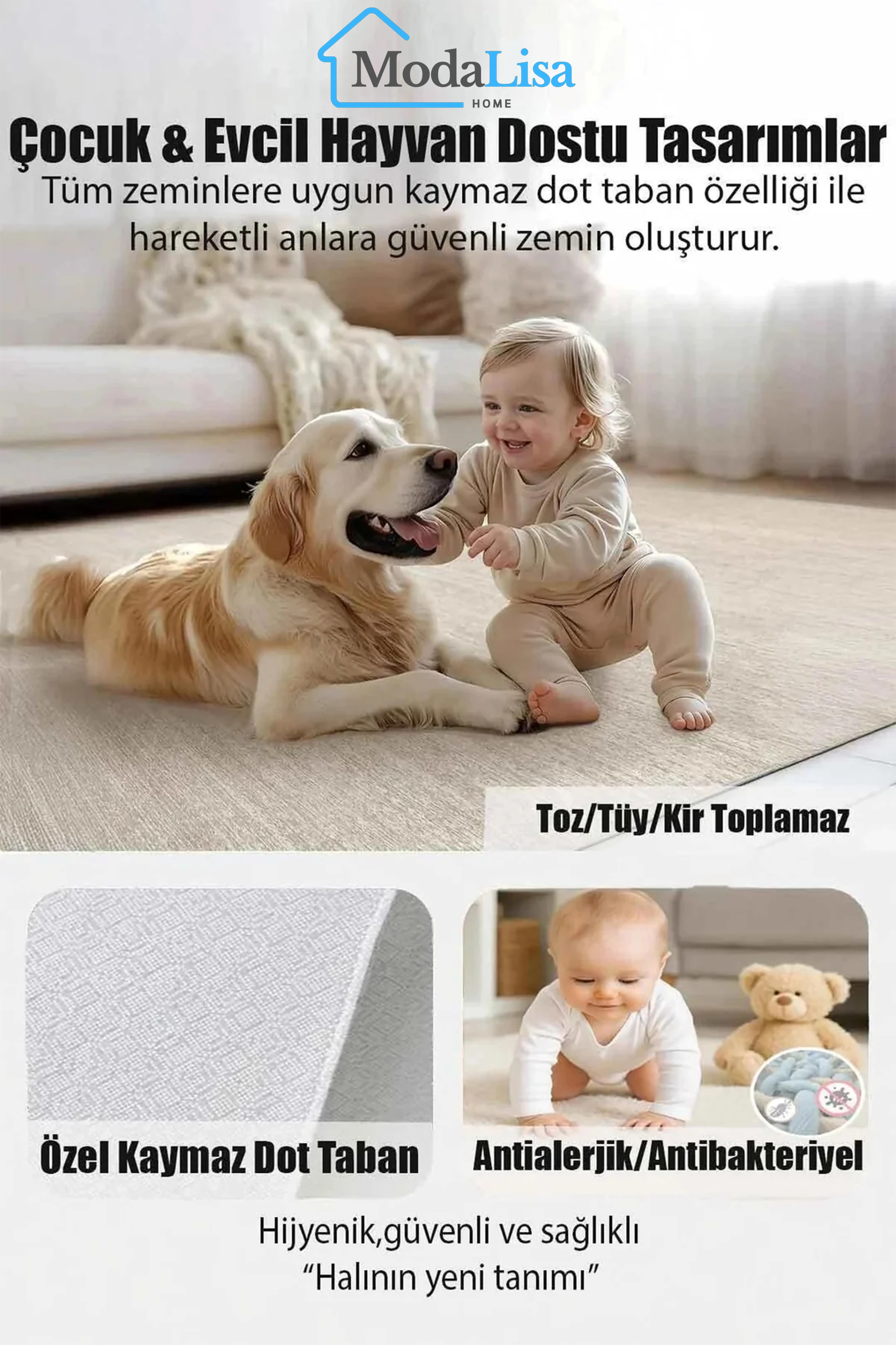 Renkli Fil Desenli Çocuk Halısı – Kaydırmaz Dot Taban, Dijital Baskı, Makinada Yıkanabilir Oyun Halısı (AO405)