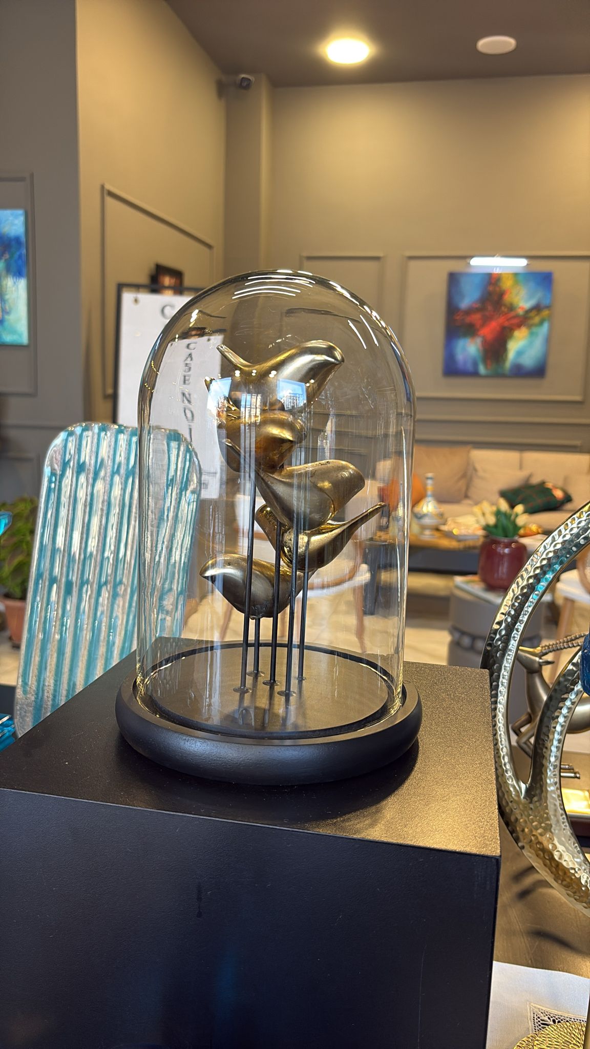 kuş detaylı fanus küçük boy