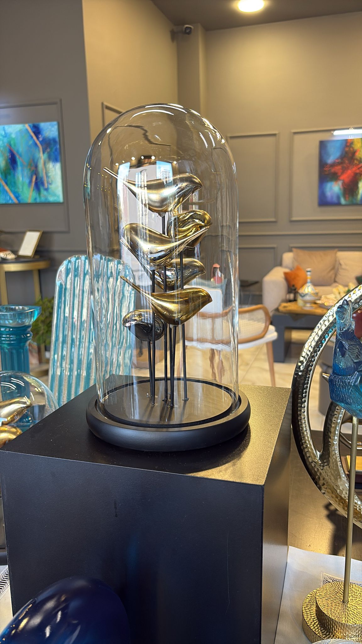 kuş detaylı fanus büyük boy