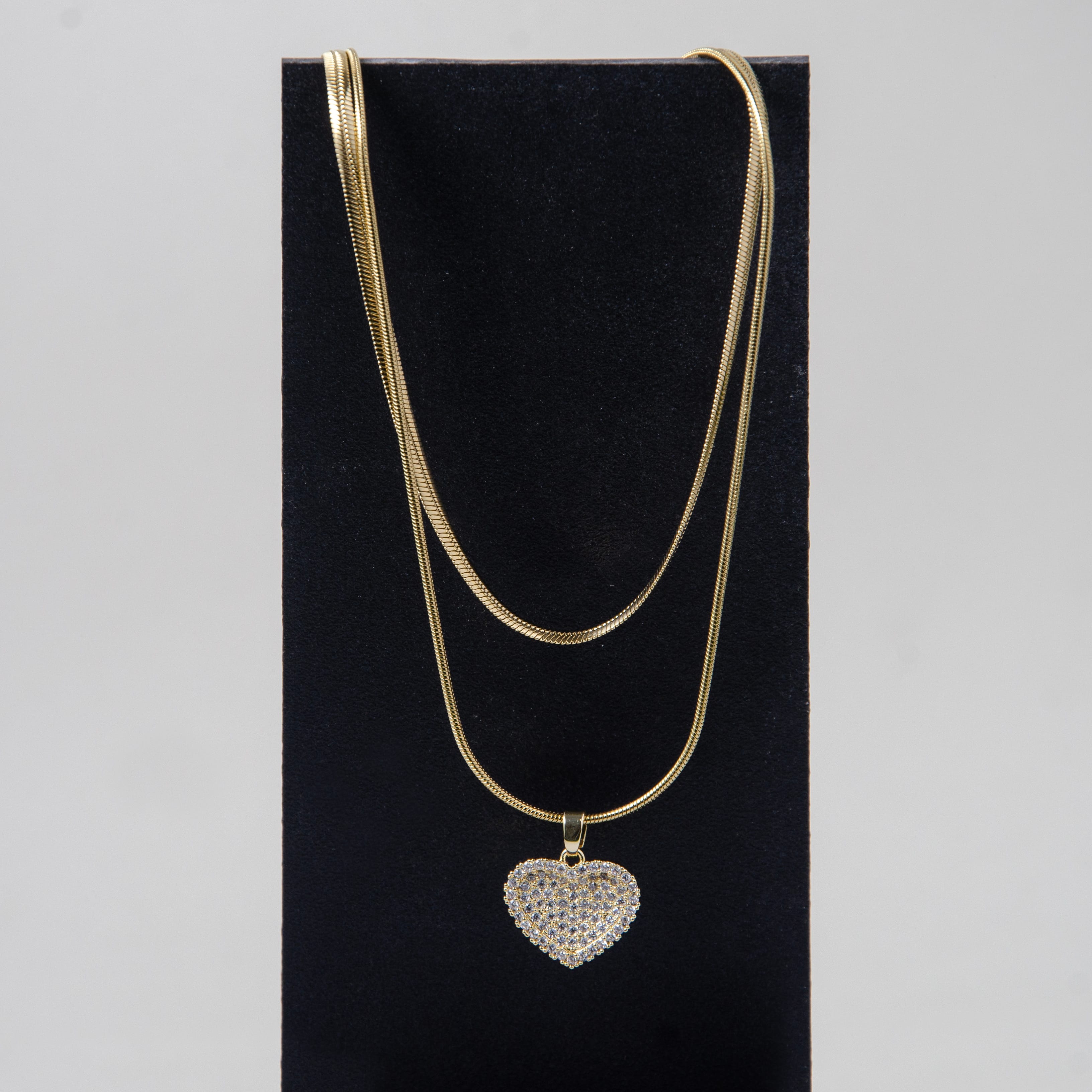 Çelik Zirkon Taşlı Kalp Kolye - İki Katmanlı Zincir Tasarımı