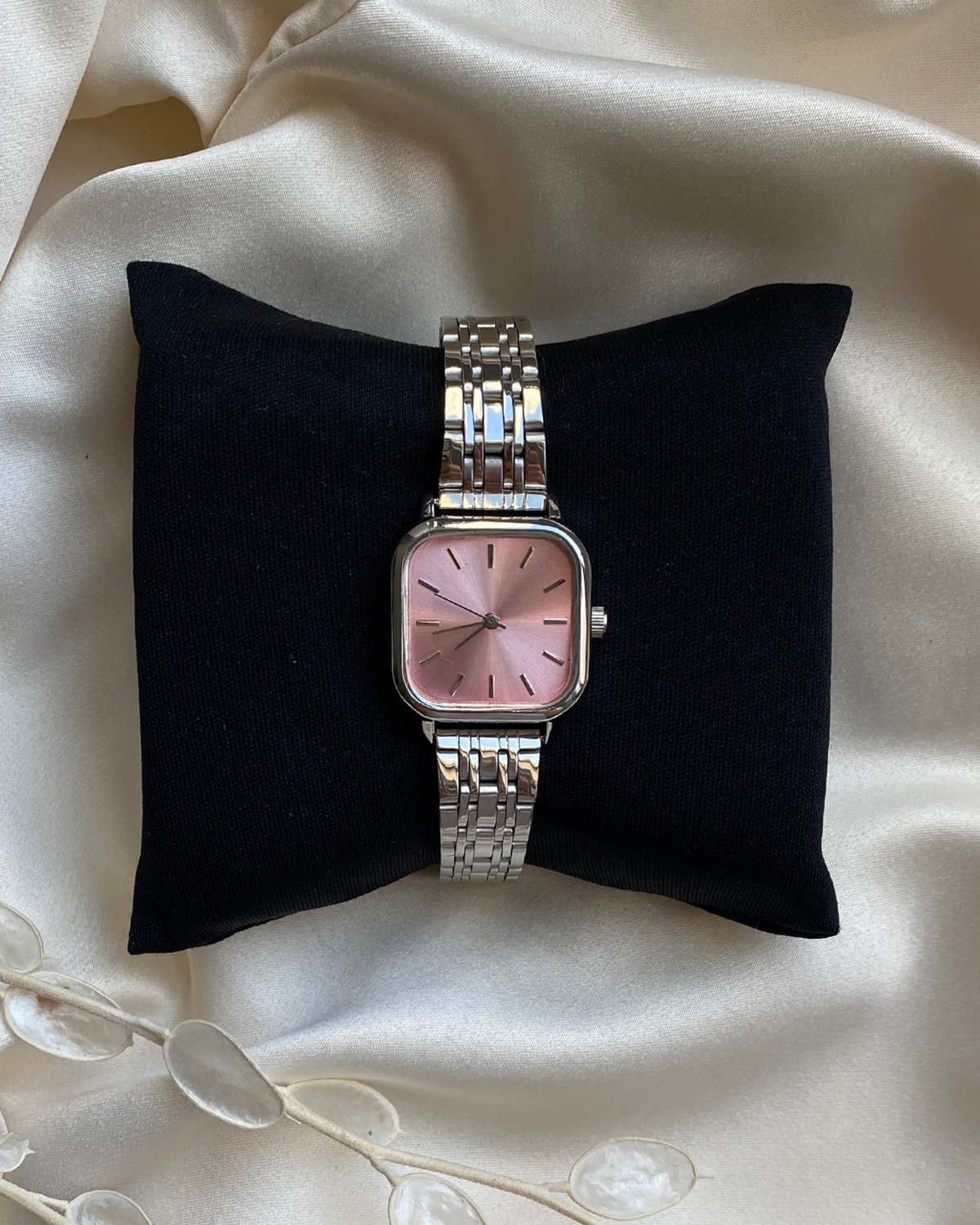 Toz Pembe Kadran Gümüş Renk Kare Kasa Kadın Saati