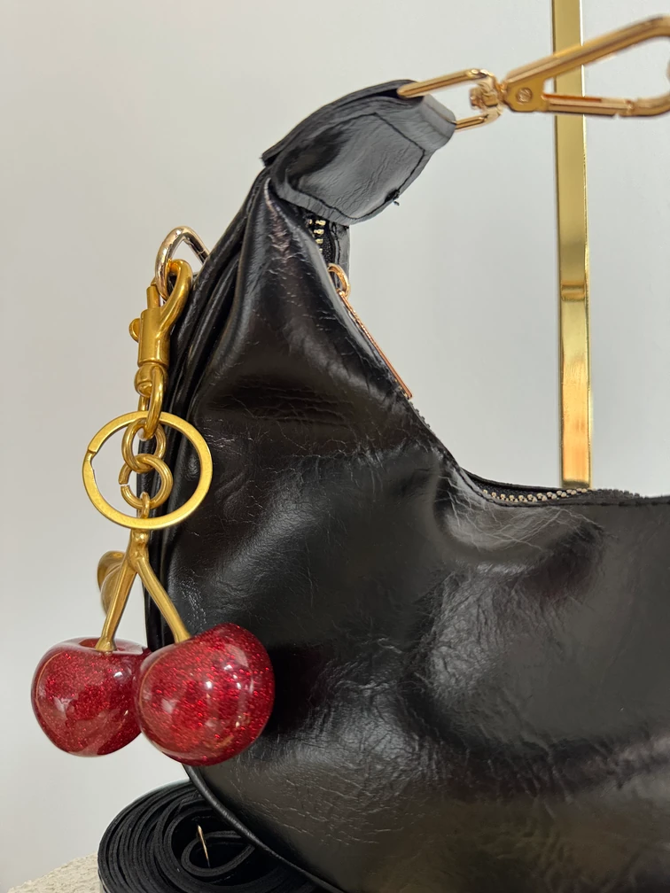 Cherry Deri  Baget veÇapraz Bayan Çanta Siyah