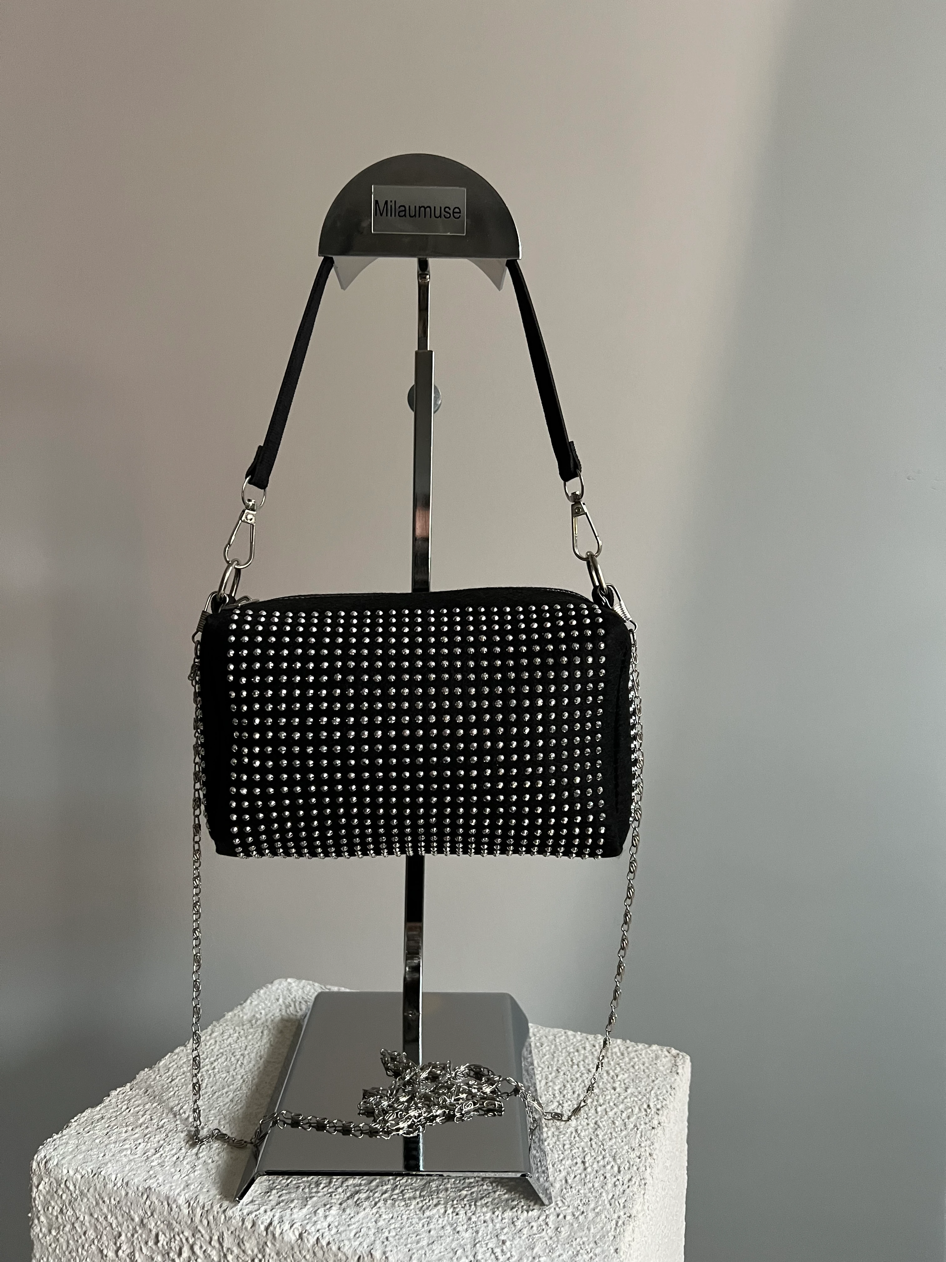 Fontana El ve Çapraz Mini boy Taşlı Bayan Çanta siyah