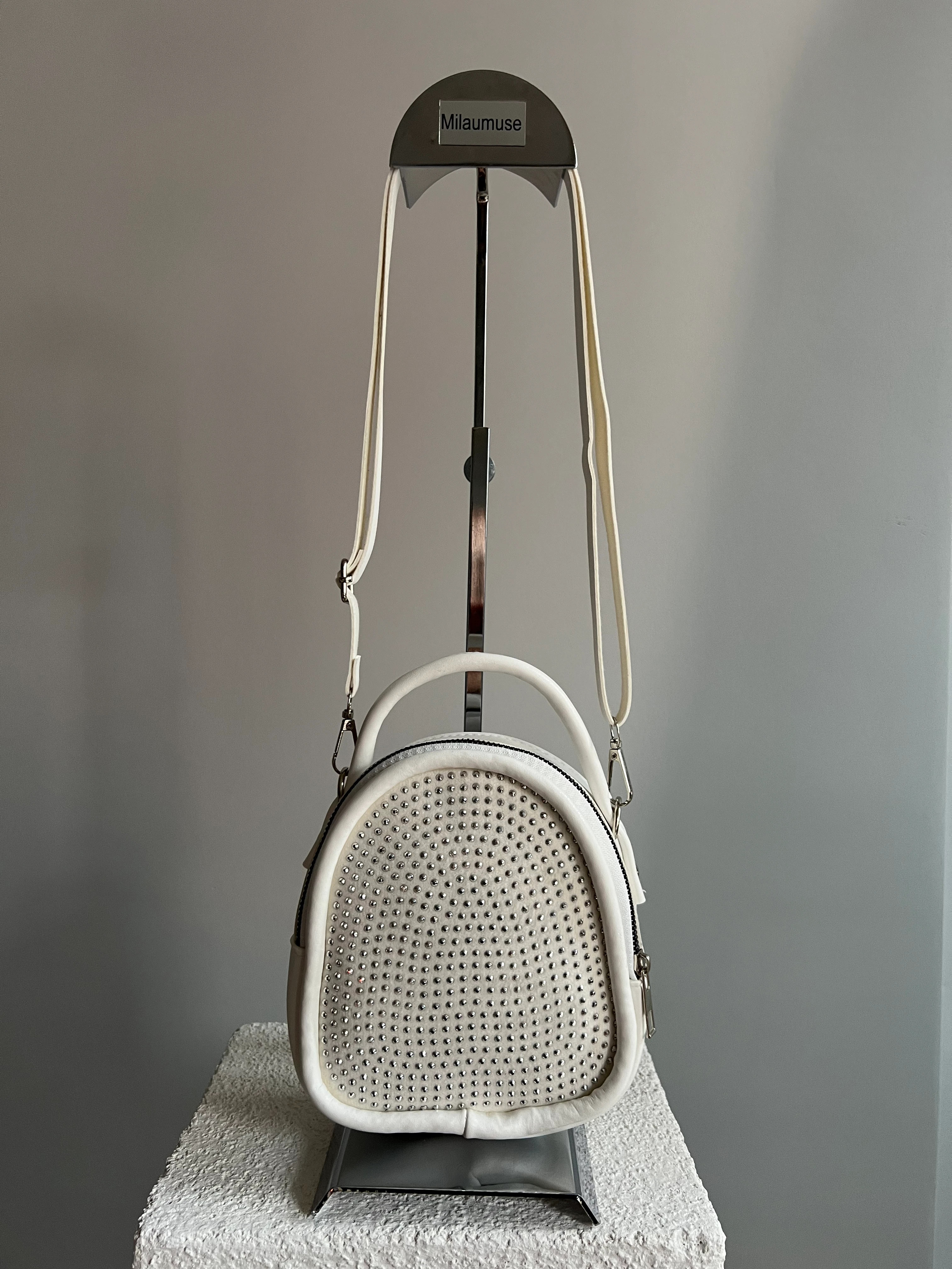 Piqua El ve Çapraz Mini boy Taşlı Bayan Çanta beyaz