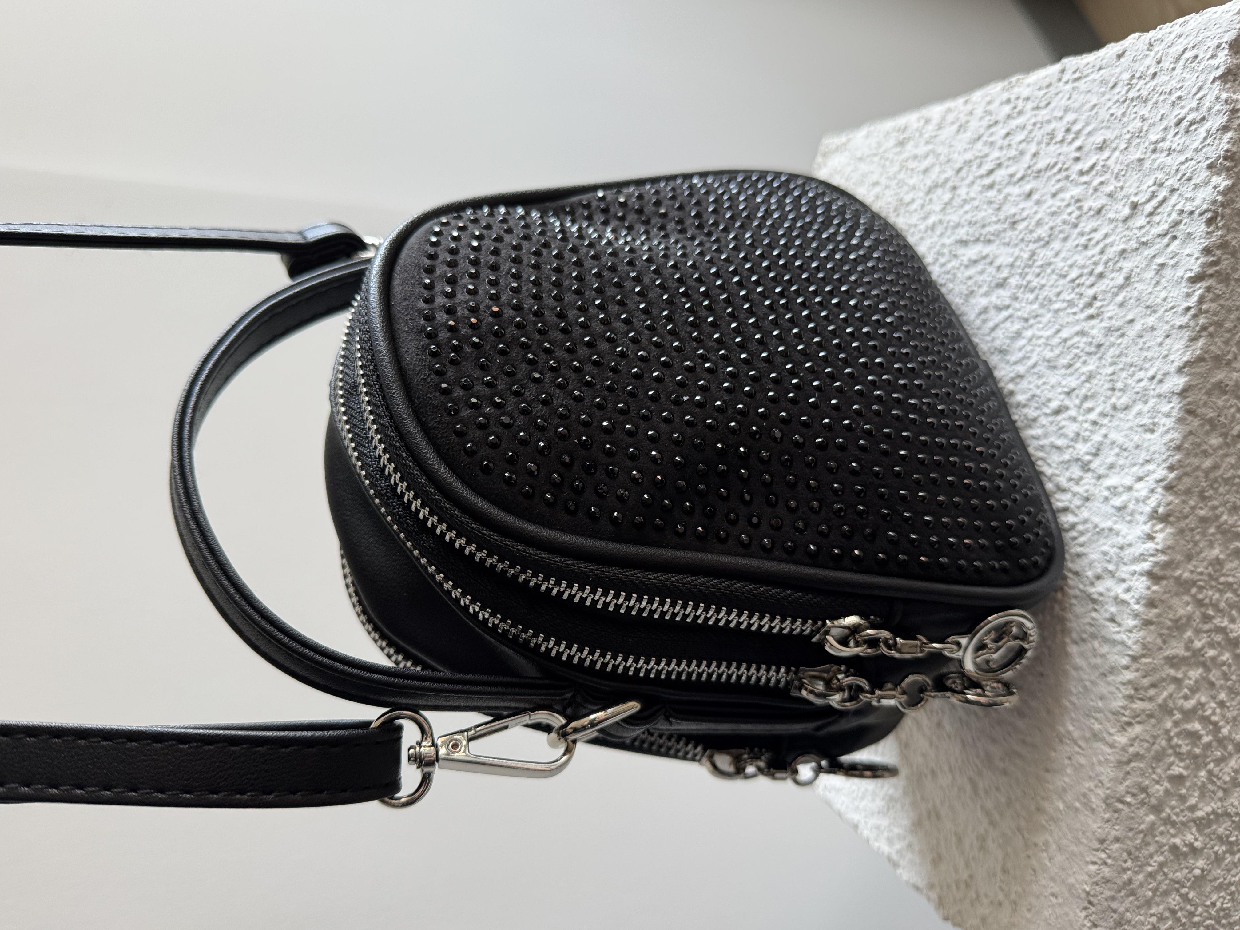 TAŞLI Omuz ve Çapraz  Askılı  Taşlı Çok Gözlü Bayan Çanta siyah